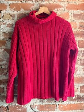 Vintage American Eagle 100% Cotton Red Ribbed Turtleneck Sweater